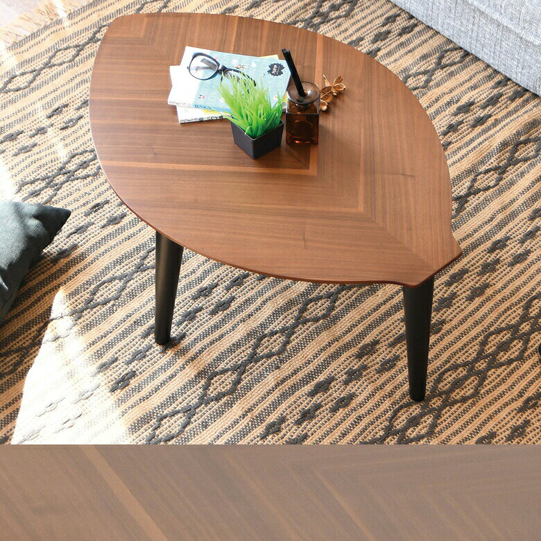 ＼全品P5倍★お買い物マラソン/ 折りたたみテーブル 葉っぱ形 リーフ形 リビングテーブル 幅90cm 折脚 かわいい 子供部屋 おしゃれ ナチュラル ブラウン ウォールナット突板 オーク突板 完成品 [2]