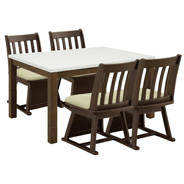 ハイタイプこたつ ダイニングこたつセット チェア テーブル 幅120cm リビング 4人用コタツ 肘無し椅子 白 ホワイト 長方形 継ぎ脚 和風 モダン 送料無料