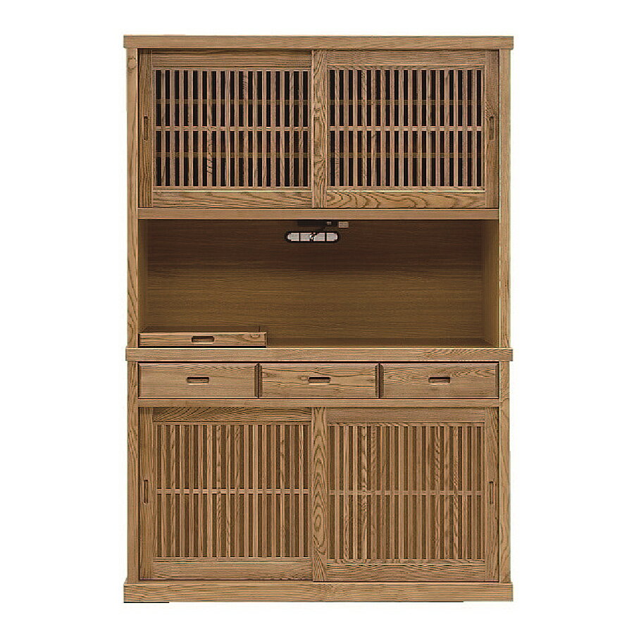 乐天商城 - GW限定5%offクーポン 食器棚 オープンボード 引き戸 オープン収納 和風 完成品 幅130cm おしゃれ 奥行42cm 大川家具 モダン 国産 日本製 キッチン 引き出し 北欧 木製 大容量 収納 木目 リビング収納 和風食器棚 高級感 引出し収納 食器 コンセント付