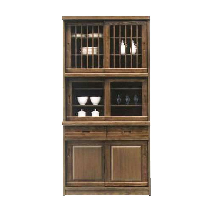 食器棚 引き戸 和風 完成品 幅93cm おしゃれ 奥行45cm モダン キッチン 日本製 国産 引き出し 北欧 木製 大容量 収納 キッチンボード ..