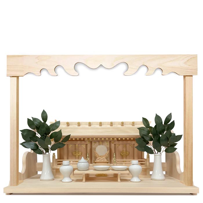 神棚板＆神棚セット 天翔780雲板付セット/東濃桧 通し屋根三社 熱田セット