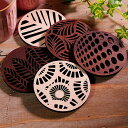 ★ P3倍 マラソン期間限定 ★ コースター 4枚セット 木製 9種から選べるデザイン 丸形 約9cm×9cm程度 加賀コースター メープル ウォールナット お...