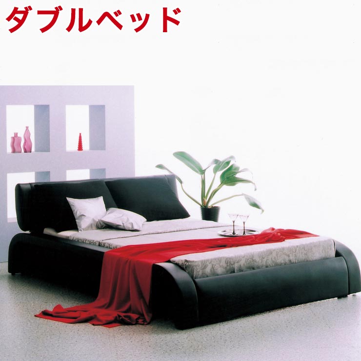 Rakuten - ★10%OFF★ ダブルベッド おしゃれ クッション付き 丸みのあるデザインが特徴的な高級感のあるベッド ディザイア ブラック 高級感 輸入品 輸入品