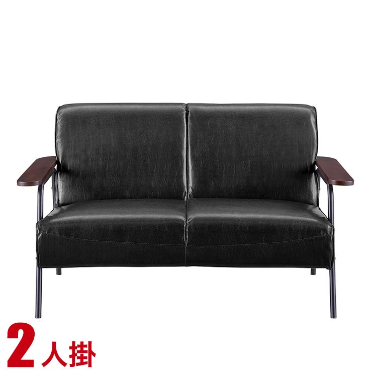 Bench Seat - ソファ 二人掛 ジョージ ブラック バイキャストPVC レザー 無地 単色 ミッドセンチュリー ヴィンテージ アンティーク 脚付 黒 ソファ ソファー リビングソファ カフェ 2P 2人 ふたり 完成品 輸入品