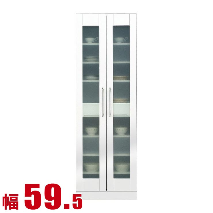 乐天商城 - ★10%OFF★ 食器棚 大川家具 収納 スリム 60 ダイニングボード ホワイト モナコ キッチン収納庫 幅59.5cm ホワイト キッチンボード キッチンキャビネット 完成品 日本製