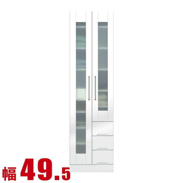 食器棚 収納 完成品 スリム 60 ダイニングボード モナコ キッチンキャビネット 幅49.5cm 鏡面ホワイト キッチンボード 書棚 棚 ガラス扉 完成品 日本製 送料無料