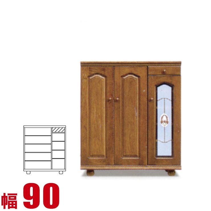 ★ P3倍7/13〜7/15日限定★ 下駄箱 大川家具 シューズボックス ベルフラワー ロータイプ 幅90cm 完成品 日本製