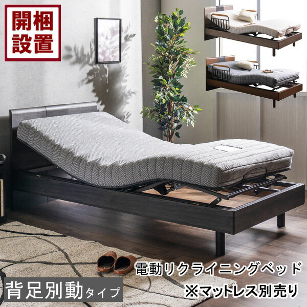 設置サービス付 電動ベッド 電動リクライニングベッド 2モーター手すり シングル ブラック ブラウン ライトグレーサイドガード付き HMFB-7152 FHS※マットレス別売り
