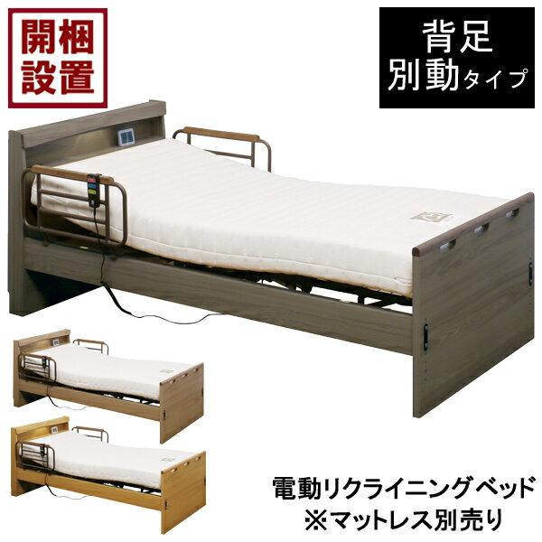 【設置サービス付】 電動ベッド 2モーター シングル 手すり付コンセント LED照明 電動リクライニング ブラウン「HMFB-7202 JKS」