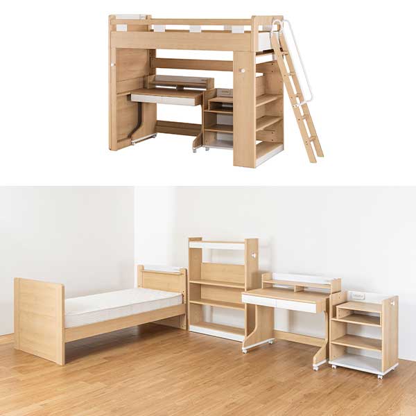 大感謝【ポイント増量&お得クーポン】 ロフトベッド フルセット システムデスク すのこ 頑丈 静止耐荷重400kg グランツ マイラボ 開梱設置 キッズベッド ランドセルラック キャスター付き NA BR
