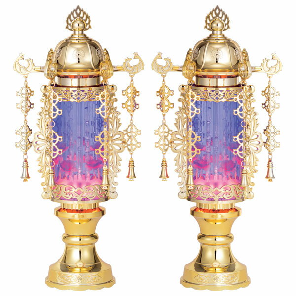 盆提灯 ちょうちん 霊前灯バブル灯 7号 パープル ヨーラク付 1対入り 電気式