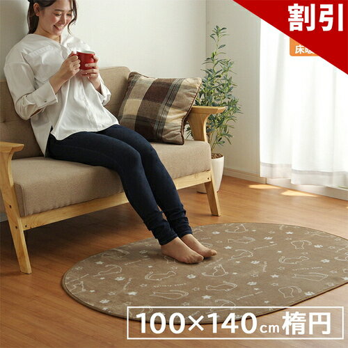 Rakuten - 最大3000円OFFクーポン配布中 06/06(土)00:00〜 ラグ カーペット だ円 楕円 洗える アニマル柄 ネコ柄 キャット柄 ブラウン 約 100×140cm楕円 ホットカーペット対応