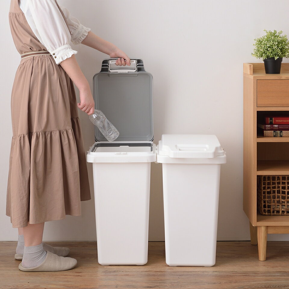 抗菌ペール 防臭 45JS 抗菌 パッキング ゴミ箱 ゴミ オムツ ペット トイレシート ダブル 加工 衛生 ダストボックス 防汚加工 パッキン付き キッチン 連結可能 ロック付き シンプル 菌に強い 45L 分別 ホワイト グレー