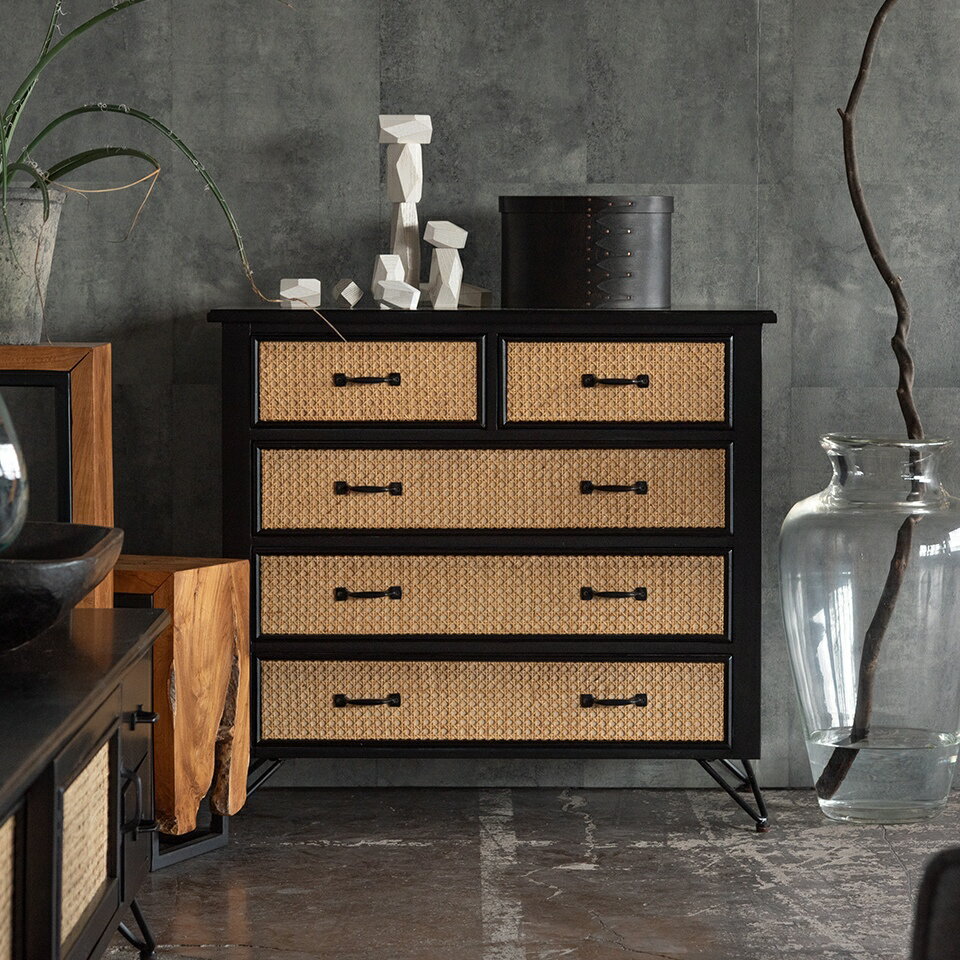 11/20(木)00:00〜最大2000円OFFクーポン配布中 チェスト 棚 収納 タンス リビングチェスト ラタン 籐 ミンディ ナチュラル 木製 天然木 ブ...