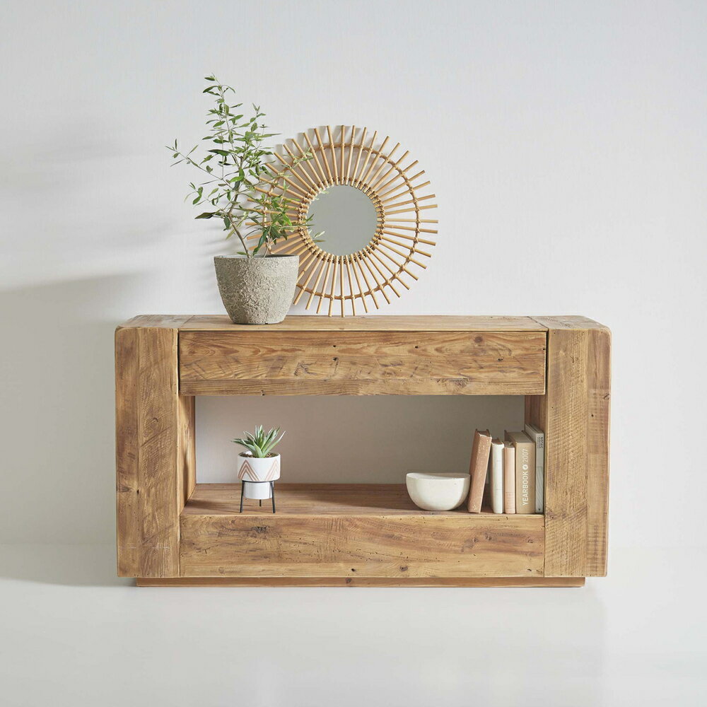 コンソール パイン古材 ラック 収納 ディスプレイ コレクション 引き出し付き 古材 天然木 パイン材 ナチュラル 面取り加工