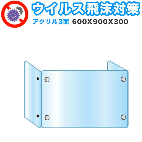 飛沫感染 アクリル デスクパーティション 三面タイプ 折りたたみ 600X900X300 感染 予防 仕切り 間仕切り 衝立 看板 案内板 取り外し可能 清潔 工事不要 置くだけ 飛沫対策 カウンター 窓口 飲食店 病院 塾 案内窓口 対面 コロナ対策 助成金 補助金 給付金 1