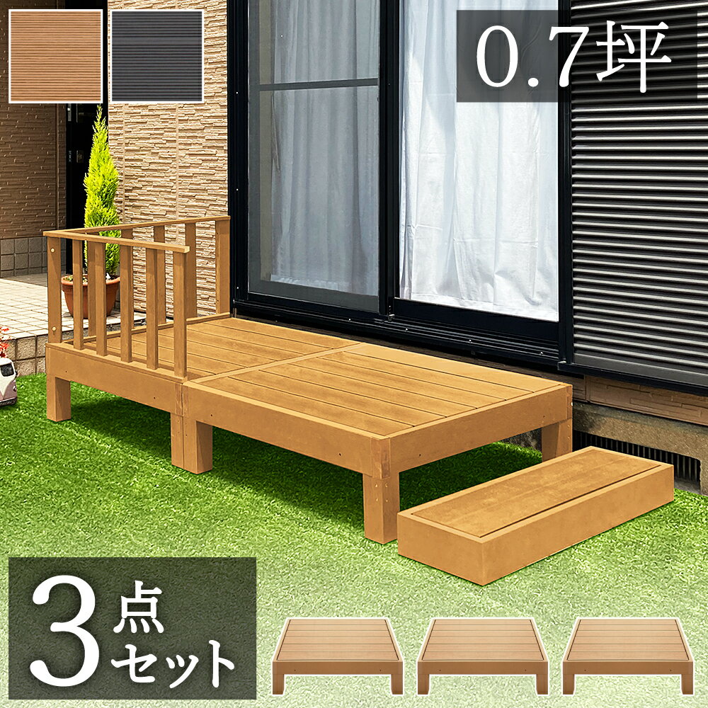 縁台 ウッドデッキ 人工木 3点セット 0.75坪 人工木材 ステップ 階段 樹脂 アルミ パネル 置くだけ 大..