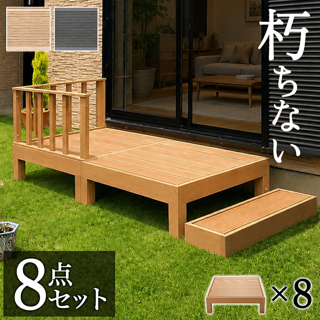 最大3000円OFFクーポン配布中 05/17(日)00:00〜 縁台 ウッドデッキ 人工木 8点セット 2坪 人工木材 ステップ 階段 樹脂 アルミ パネル 置くだけ 大型 ブラウン 縁側 腐りにくい 頑丈 丈夫 テラス 人工木縁台 デッキ 幅90cm 幅180cm 庭 約2間 6尺 360cm×180cm