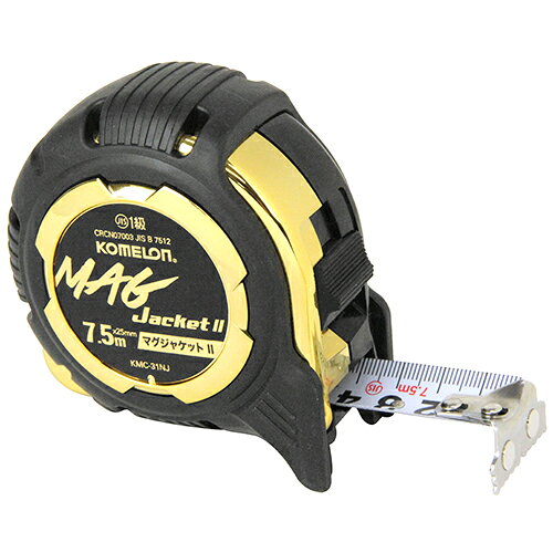 商品名マグジャケ2 25 7.5 コメロン KMC-31NJ 落下の衝撃に強く、握りやすいジャケット形状です。長さの測定。 BFJ1043789商品について落下の衝撃に強く、握りやすいジャケット形状です。長さの測定。1人でも楽に測定ができる、強力マグネット付きの爪です。反射を抑えた、読みやすいテープです。壁面・柱・天井等でもマーキングしやすい、両面目盛テープです。商品仕様テープ幅：25mm。テープ長：7.5m。目盛仕様：メートル。JIS1級。強力マグネット爪。両面目盛り。商品材質など注意、その他原産国が中華人民共和国よりベトナム社会主義共和国に随時変更予定です。商品ご購入に際し、原産国指定に対する対応及び出荷される商品の原産国のお知らせは出来かねます。なお、原産国による商品の仕様・品質に変わりはありません。マグネットを吸着させてテープを手前に引いた際には、測定値から1.6mmを減らして下さい。感電の危険がありますので、電気との接触はしないでください。テープの引き出し、引き込みには注意して下さい。STOPマーク以上引き出さないで下さい。ベトナム社会主義共和国商品サイズ（はだか）商品サイズ（はだか）：幅80mm、高さ90mm、奥行50mm、重量446gカテゴリーキーワード花 ガーデン DIY DIY 工具 計測工具 メジャー 巻尺巻尺 コンベックスDIY 工具 道具 工具 計測 検査 メジャー 距離測定 巻尺 コンベックス商品説明長さの測定。1人でも楽に測定ができる、強力マグネット付きの爪です。反射を抑えた、読みやすいテープです。壁面・柱・天井等でもマーキングしやすい、両面目盛テープです。■サイズ幅80x高さ90x奥行50(mm)■仕様●テープ幅：25mm。●テープ長：7.5m。●目盛仕様：メートル。●JIS1級。●強力マグネット爪。●両面目盛り。■商品重量446g■注意1原産国が中華人民共和国よりベトナム社会主義共和国に随時変更予定です。商品ご購入に際し、原産国指定に対する対応及び出荷される商品の原産国のお知らせは出来かねます。なお、原産国による商品の仕様・品質に変わりはありません。マグネットを吸着させてテープを手前に引いた際には、測定値から1.6mmを減らして下さい。感電の危険がありますので、電気との接触はしないでください。■注意2テープの引き出し、引き込みには注意して下さい。STOPマーク以上引き出さないで下さい。■生産国ベトナム社会主義共和国■備考KMC-31NJ更新日20240219商品名マグジャケ2 25 7.5 コメロン KMC-31NJ 落下の衝撃に強く、握りやすいジャケット形状です。長さの測定。 BFJ1043789商品について落下の衝撃に強く、握りやすいジャケット形状です。長さの測定。1人でも楽に測定ができる、強力マグネット付きの爪です。反射を抑えた、読みやすいテープです。壁面・柱・天井等でもマーキングしやすい、両面目盛テープです。商品仕様テープ幅：25mm。テープ長：7.5m。目盛仕様：メートル。JIS1級。強力マグネット爪。両面目盛り。注意、その他原産国が中華人民共和国よりベトナム社会主義共和国に随時変更予定です。商品ご購入に際し、原産国指定に対する対応及び出荷される商品の原産国のお知らせは出来かねます。なお、原産国による商品の仕様・品質に変わりはありません。マグネットを吸着させてテープを手前に引いた際には、測定値から1.6mmを減らして下さい。感電の危険がありますので、電気との接触はしないでください。テープの引き出し、引き込みには注意して下さい。STOPマーク以上引き出さないで下さい。原産国、ベトナム社会主義共和国商品サイズ（はだか）幅80mm、高さ90mm、高さ50mm、重量446gカテゴリーキーワード花 ガーデン DIY DIY 工具 計測工具 メジャー 巻尺巻尺 コンベックスDIY 工具 道具 工具 計測 検査 メジャー 距離測定 巻尺 コンベックス