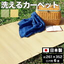 【ボーナスSALE開催中】ラグ 洗える 日本製 国産 アウトドア レジャー アウトドア 和室 シンプル グリーン 江戸間 6畳 約 261×352cm