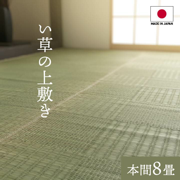 日本製 国産 純国産 い草 上敷き カーペット 格子柄 本間 8畳 約 382×382cm