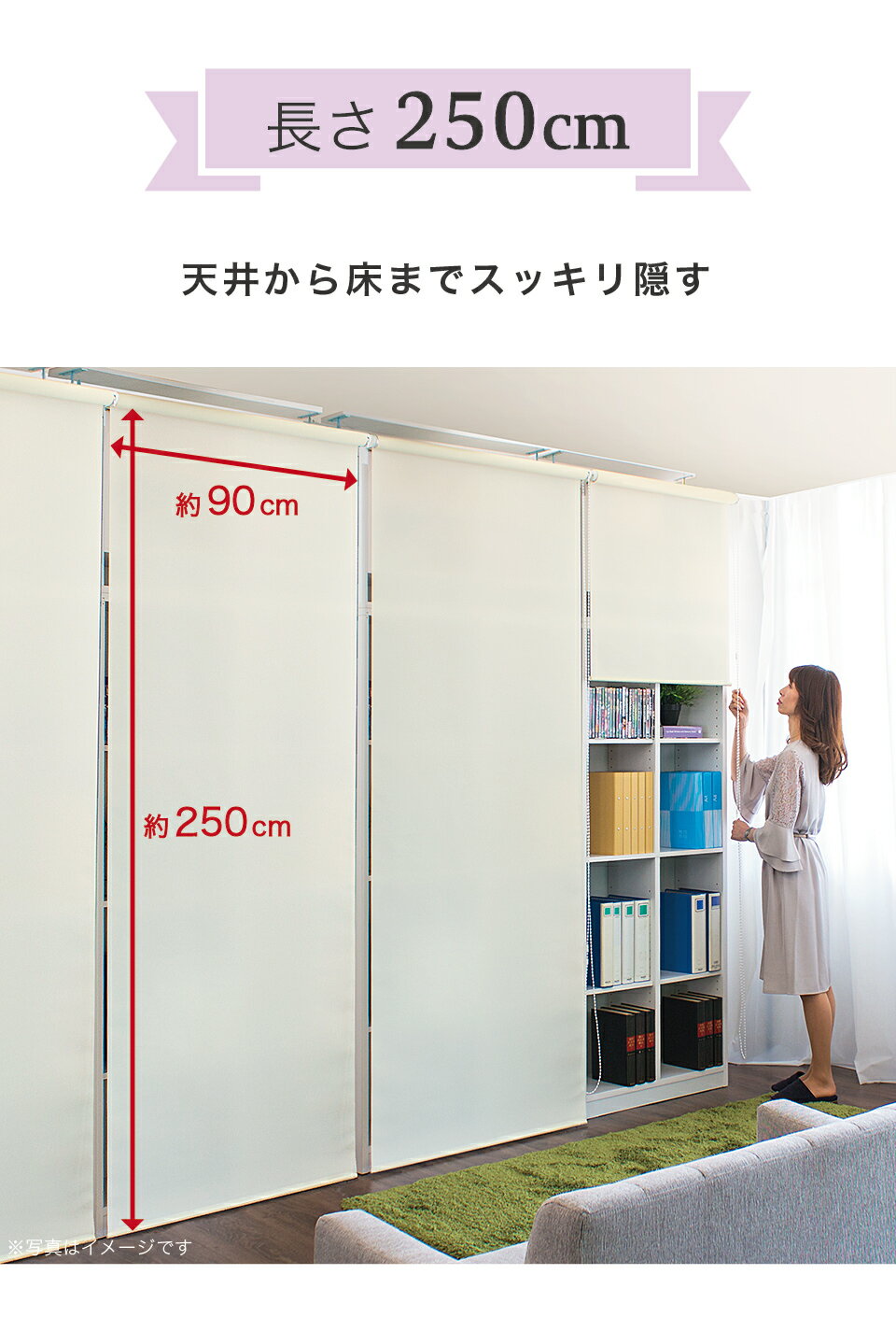 間仕切り 幅90cm×高さ250cm ロールス...の紹介画像2