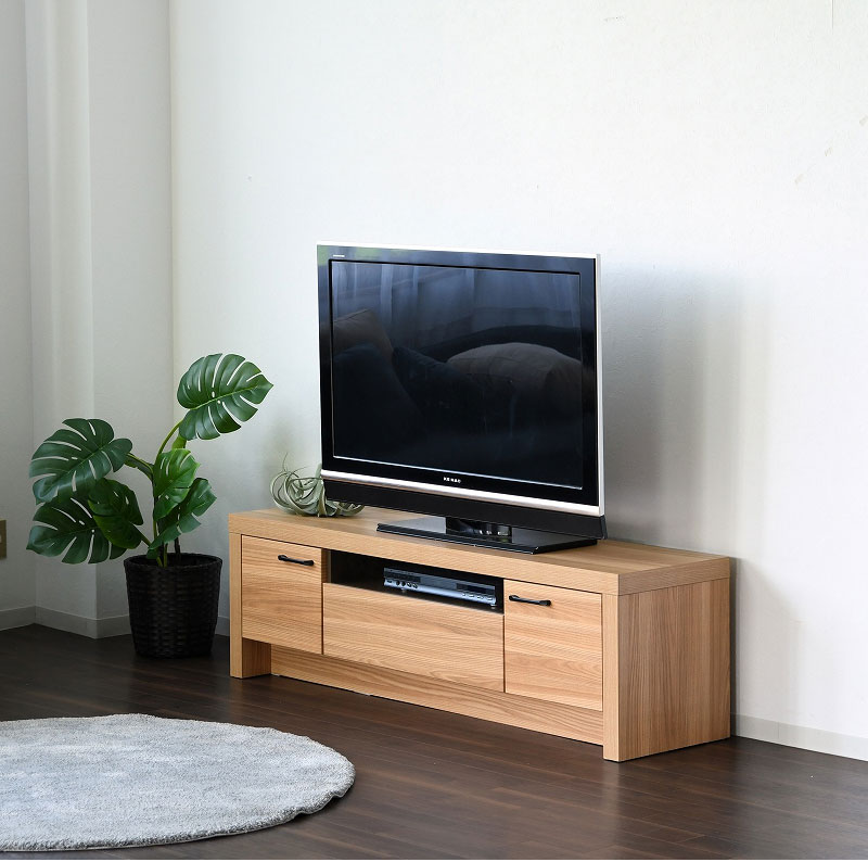 Rakuten - テレビ台 ローボード テレビボード 150cm 収納 木目調 引き出し フルオープンレール 扉 おしゃれ 北欧 木製 ナチュラ 幅149.5 奥行39 高さ46cm グレー色強化ガラス 完成品
