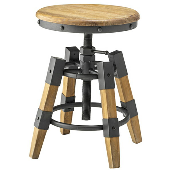 スツール　ベンチスツール　天然木　杉　円形座板　昇降機能　回転昇降式　素朴な風合い　インダストリアル　無機質　高いデザイン性