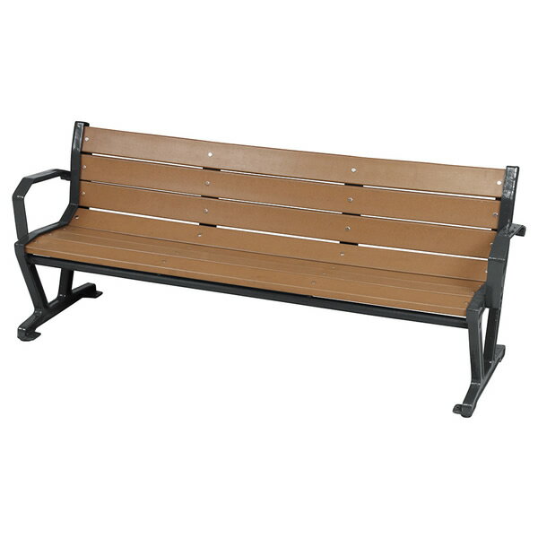 *業務用　ベンチ20号A　180cm幅　長椅子　背付　肘付　背・座部： 再生樹脂成形品　肘・脚部： 鉄鋳物..