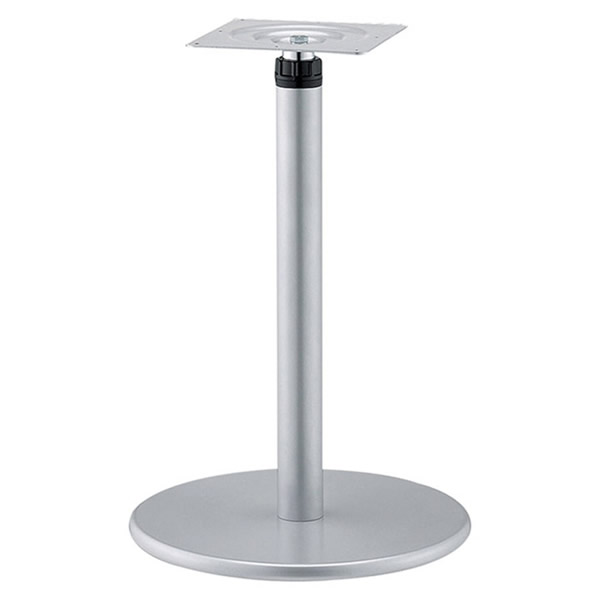 *業務用TABLE LEGシリーズ　RBR-1　スチール丸ベース・ラチェット昇降式脚・黒塗装・シルバー塗装ポール60.5φ・天受240ロ　機能：ラチェット昇降式・H675～975mm（20mmストローク15段階）