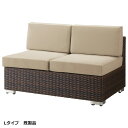 業務用　ソファ　SOFA　2人掛けソファ　肘無しソファ　ポリエチレン樹脂ピール編み　ダークブラウン　　座裏ヒモ縛り式クッション　アジャスター付　屋内用　既製品　別張品【表示価格は既製品】