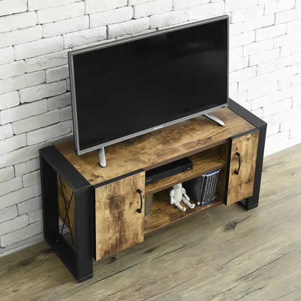 乐天商城 - テレビ台 32型 対応 ヴィンテージ 風 幅 90cm ブルックリン インダストリアル アイアン レコーダー収納 木製 脚付き 扉付き 棚付き ひとり暮らし コンパクト