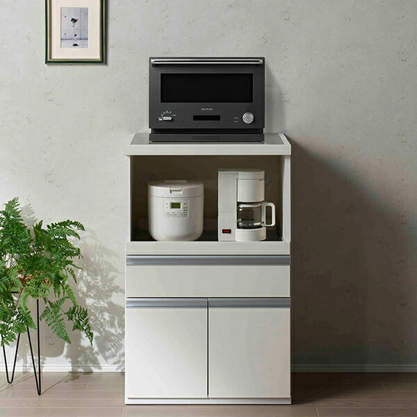 Rakuten - 【KITCHEN COUNTER　キッチンカウンター　幅約60cm　】スーパーホワイト　レンジ台　キッチン収納　スライドレール　特殊プリント化粧板　完成品　日本製　F★★★★