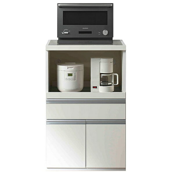 Rakuten - 【KITCHEN COUNTER　キッチンカウンター　幅約60cm　】スーパーホワイト　レンジ台　キッチン収納　スライドレール　特殊プリント化粧板　完成品　日本製　F★★★★
