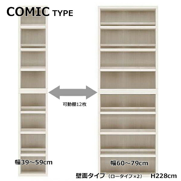 【STRONG SHELF　ストロングシェルフ　壁面タイプ(高さ約228cm)（ロータイプSL×2台重ね仕様）】4色から選択！　A4収納　オープンラック　COMIC TYPE　コミックタイプ　日本製　完成品　最上位等級規格製品：F★★★★　※コチラは幅39～59cmまでの価格です