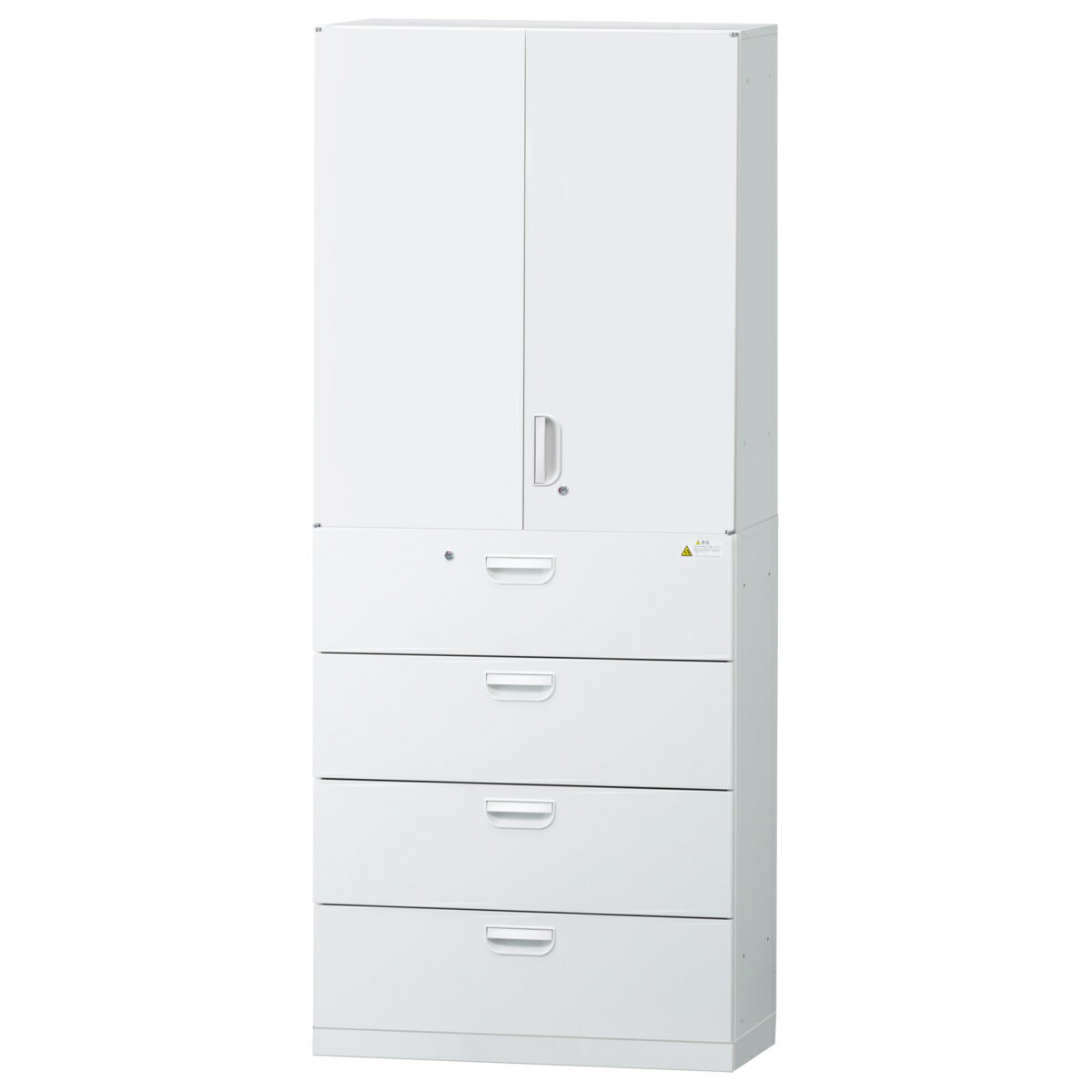 ≪セット商品≫ HCB-SRSU+SL4D-SET スチール書庫 キャビネット 収納 完成品 両開き書庫+ラテラル4段+ベース 戸棚 書棚 オフィス家具市場オリジナル:日本製 W900×D450×H2160 ホワイト 車上お渡し/時間指定不可 オフィス家具市場オリジナル製 HCB-SRSU-SL4D-SET-K 新品