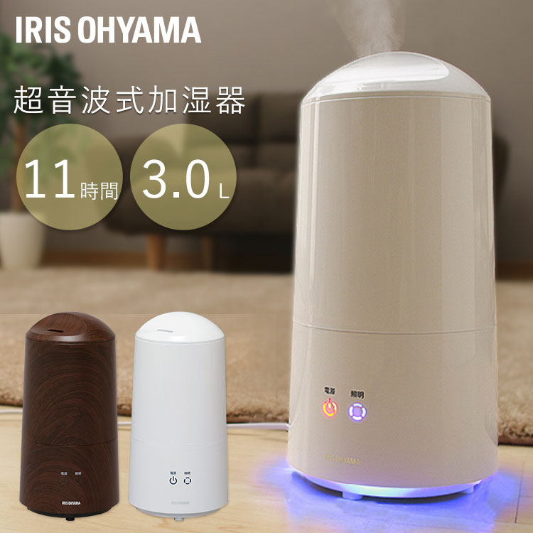 加湿器 卓上 小型 超音波 3L ミスト 熱くならない 安全 Ag抗菌 清潔 11h連続運転 LEDライト 持ち手付給水タンク ホワイト ブラウン 木目調 乾燥...