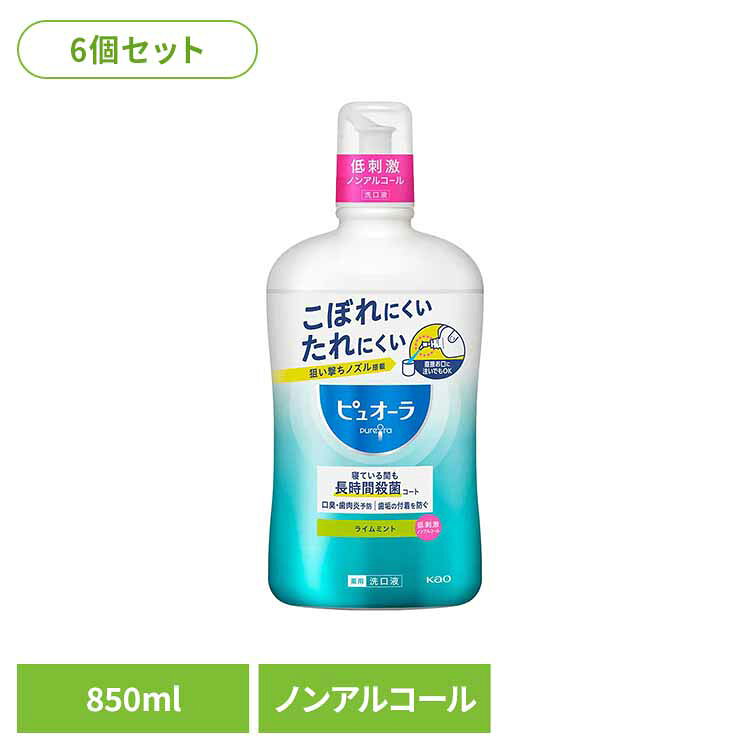 【6個セット】ピュオーラ洗口液 ノンアルコール 850ml 歯磨き はみがき ハミガキ 歯みがき ハブラシ はぶらし 歯ブラシ 歯磨き粉 洗口液 オーラルケア ピュオーラ 【B】