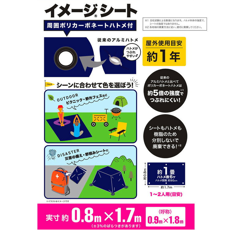 レジャーシート 一人用 1〜2人用 ブルーシート #3000 0.8m×1.7m 約1畳 ハトメ付き ...