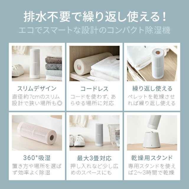 [SALE開催中／バナーから会場へ／20時~P5倍] 【1年保証】 除湿機 除湿器 コンパクト 小型 静音 コンパクト除湿機 おしゃれ クローゼット 防カビ 繰り返し使える 梅雨対策 湿気取り 乾燥剤 AND・DECO