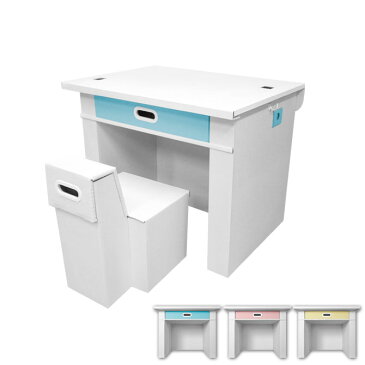 学習机【段ボール デスクセット】エコな幼児用デスクセット(対象:3〜7歳) リサイクル可能な強化段ボールを使用した学習デスク(簡単組立品/両サイドフック付/引き出し付/リサイクル可能)