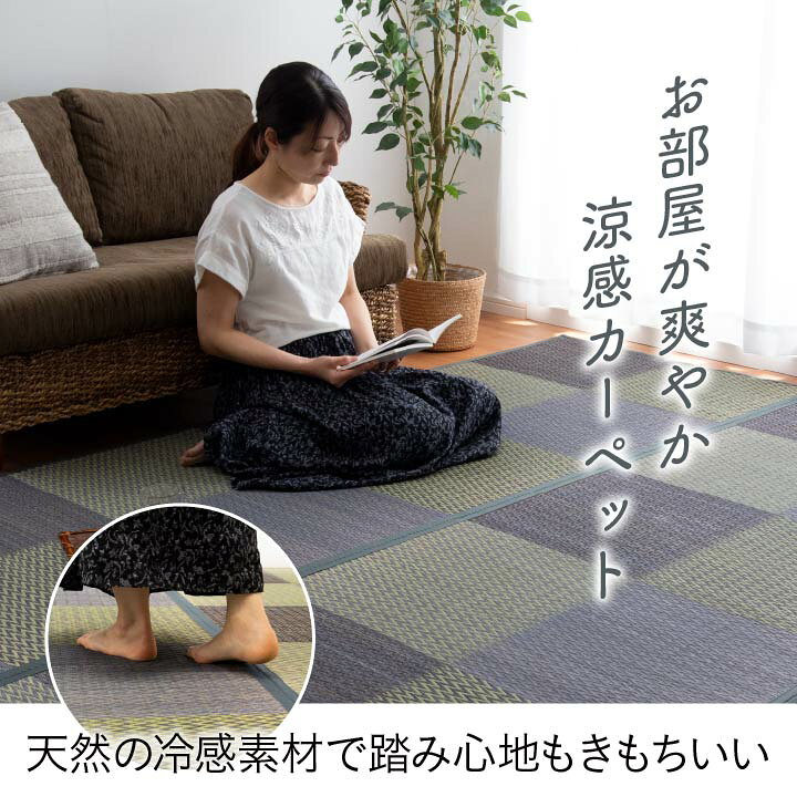 【ポイント10倍!今晩20時開始】ござ おしゃれ い草カーペット DXピーア 江戸間3畳 174x261cm モダン シンプル 抗菌 防臭 防カビ 市松柄 裏面不織布 上敷き 花ござ 花茣蓙 空気清浄 湿度調節 [3]