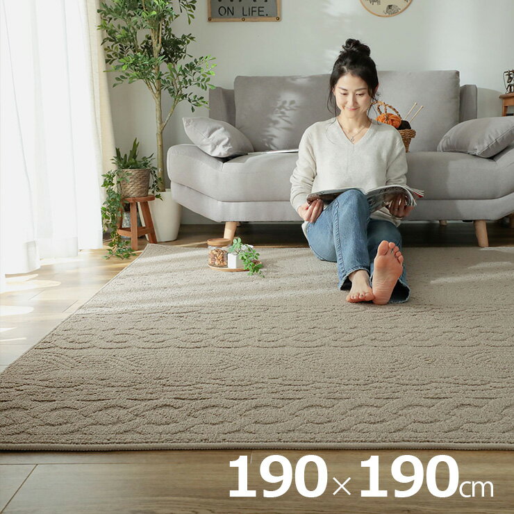 【ポイント9倍！今晩20時開始】国産 ラグ カーペット 190x190cm ラグマット ラグカーペット 正方形 敷き物 絨毯 洗濯機可 抗菌 防臭効果 防ダニ 床暖房対応 ホットカーペット対応 軽量 編み地模様 おしゃれ レオル 2色対応