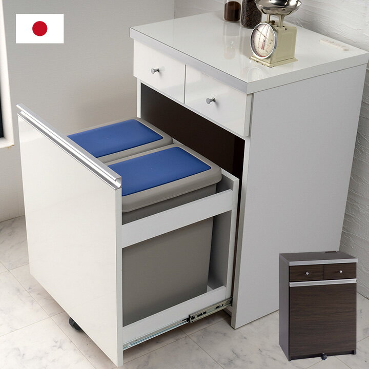 【ポイント7倍！今晩20時開始】【日本製/完成品/ペール2個付き】キッチン ダストカウンター 幅55cm ワ..