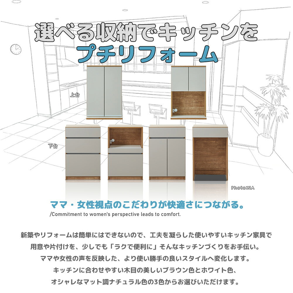キッチンボード 食器棚 60cm幅 キッチン収納 選べる セミオーダー カスタム 自由 ...