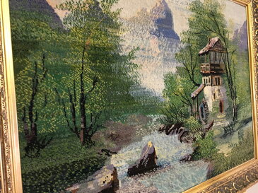 【送料無料】額装マット・額縁入りの絨毯「春が近い田舎」絨毯(じゅうたん) カーペット・ラグ・風景画風