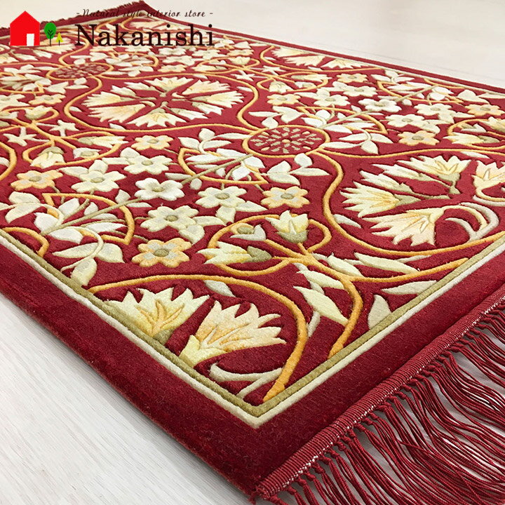 【中国段通 シルク 玄関マット】「情熱」絨毯(じゅうたん)・カーペット・ラグ・絹(シルク)100%・約62.5..