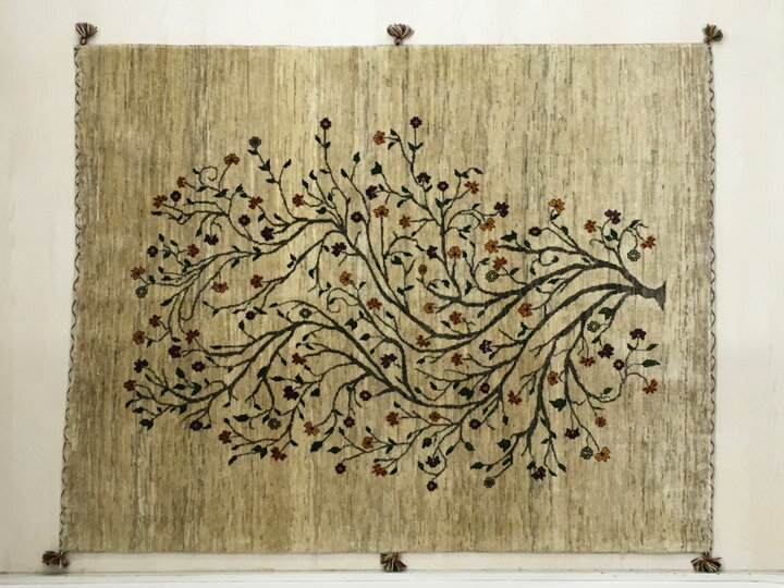 【ギャッベラグ 約1.5畳 空中の森】GABBEH・ギャッペ(ギャべ)・イラン製・カーペット・ラグ・絨毯(じゅうたん)・約154×193cm・ナチュラル