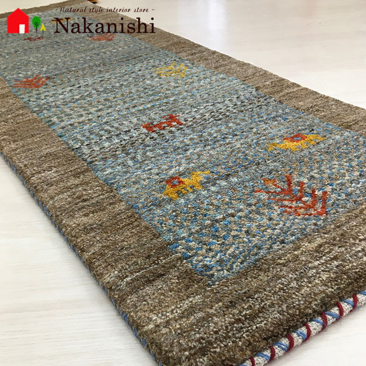 【ギャッベ ランナー 約53×147cm 280695】GABBEH ギャッベ(ギャベ)・イラン製・ロング・ランナー・キッチンマット・絨毯(じゅうたん)・カーペット・ラグ・ブルー系