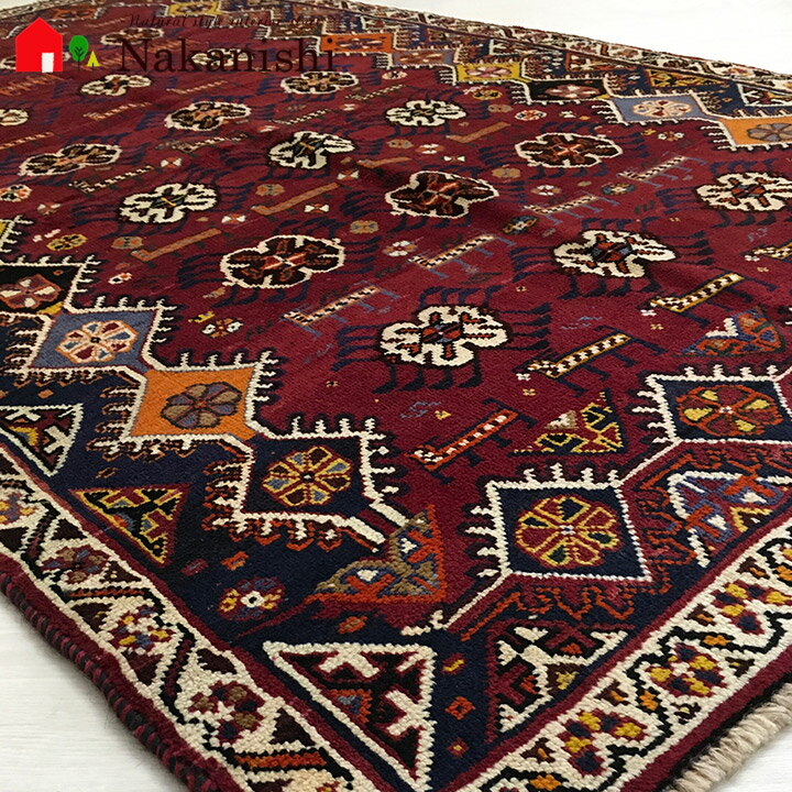 【ギャッベラグ 約112×184cm 12457】GABBEH・ギャッペ(ギャべ)・イラン製・カーペット・ラグ・絨毯(じゅうたん)・レッド系